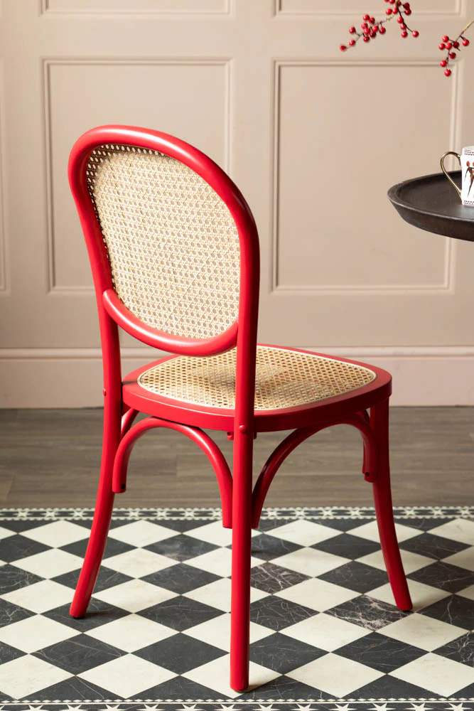 Set of 2 Chez Pitou Wood & Woven Cane Dining Chairs in Red - Image 3