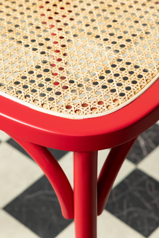 Set of 2 Chez Pitou Wood & Woven Cane Dining Chairs in Red - Image 4