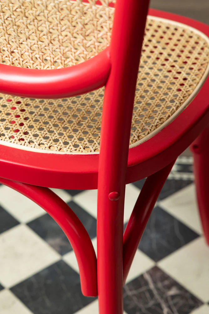 Set of 2 Chez Pitou Wood & Woven Cane Dining Chairs in Red - Image 6