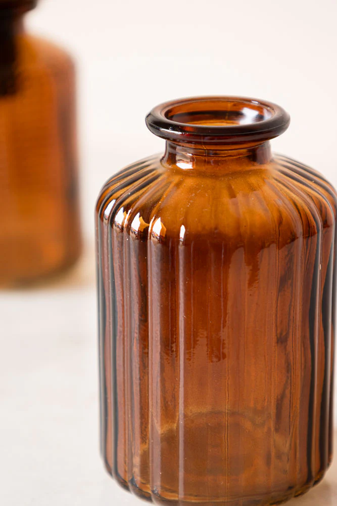 Set of 2 Embossed Glass Bottles in Amber - Image 3