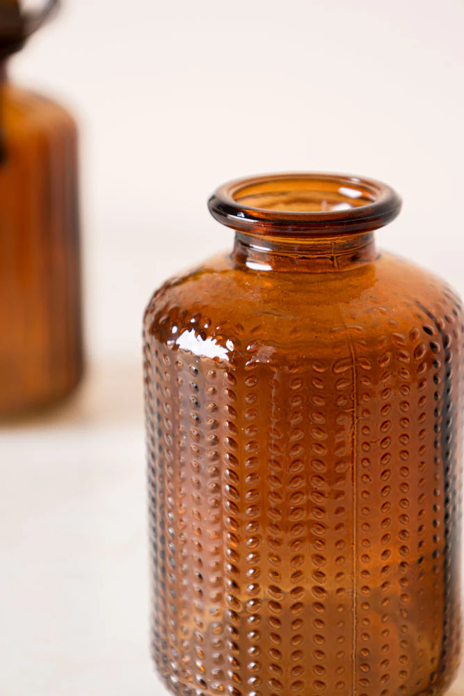 Set of 2 Embossed Glass Bottles in Amber - Image 4
