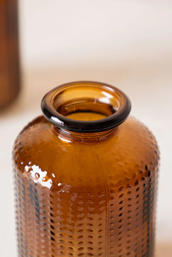 Set of 2 Embossed Glass Bottles in Amber - Image 5