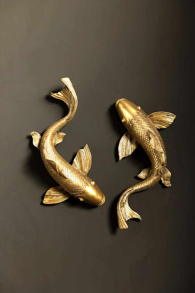 Set of 2 Gold Koi Fish Wall Art