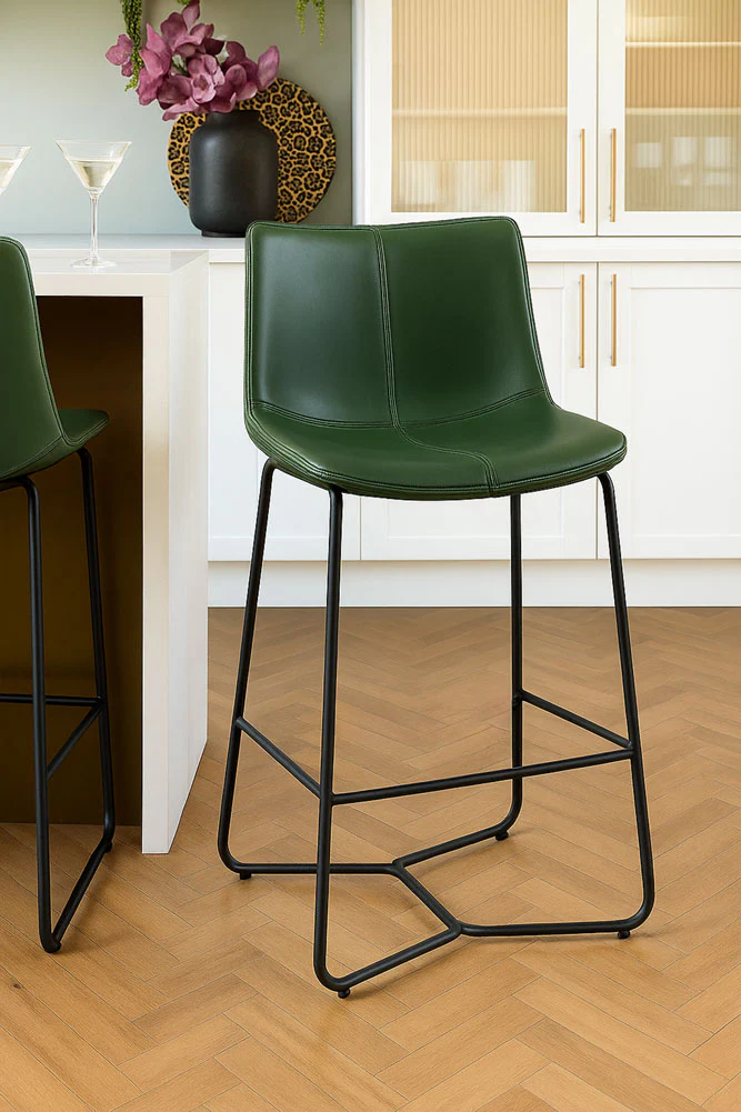 Set of 2 Metal Frame Green Bar Stools - Image 2