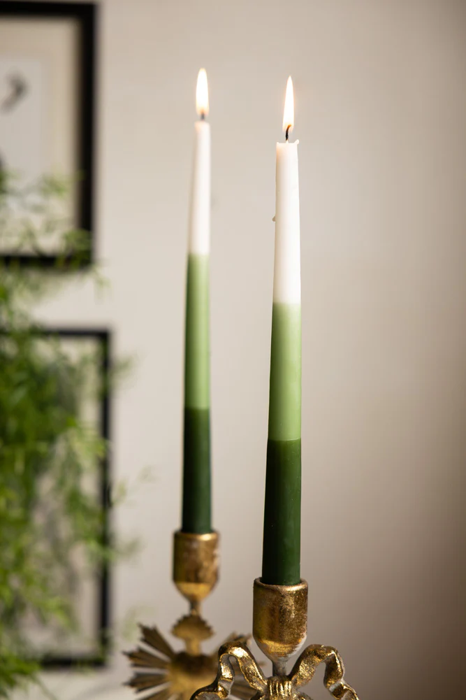 Set of 2 Ombre Green Dinner Candles