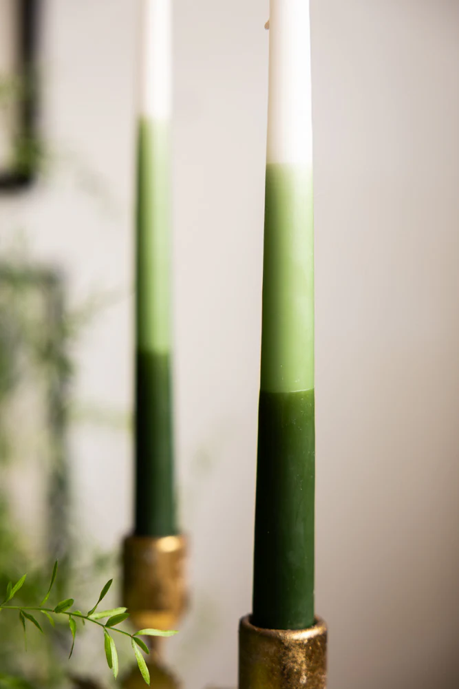Set of 2 Ombre Green Dinner Candles - Image 2