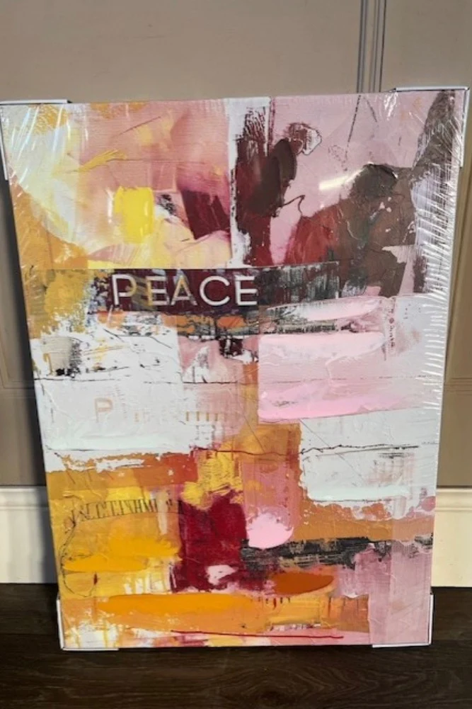Set of 2 Pink & Orange Abstract Peace/Love Wall Art - SECONDS - Image 3