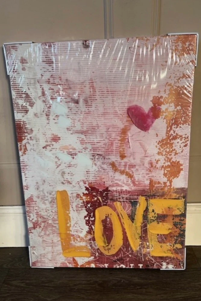 Set of 2 Pink & Orange Abstract Peace/Love Wall Art - SECONDS - Image 4