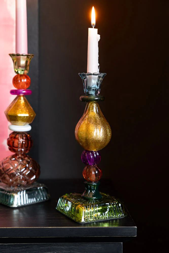 Set Of 2 Quirky Coloured Glass Candlesticks - Image 2