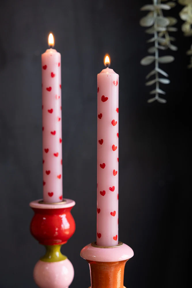 Set of 2 Red & Pink Heart Dinner Candles - Image 3