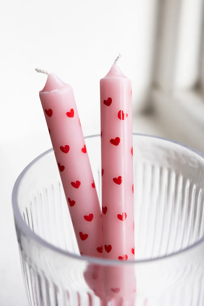 Set of 2 Red & Pink Heart Dinner Candles - Image 4