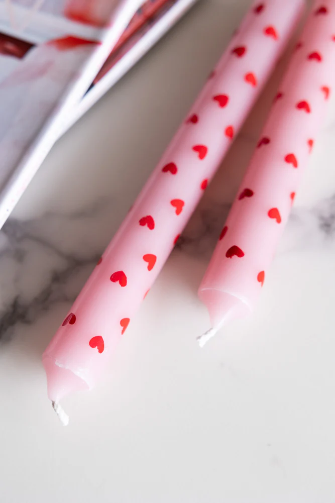 Set of 2 Red & Pink Heart Dinner Candles - Image 5