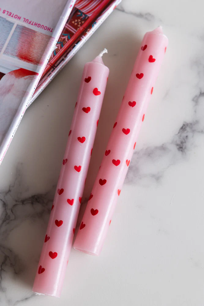 Set of 2 Red & Pink Heart Dinner Candles - Image 7