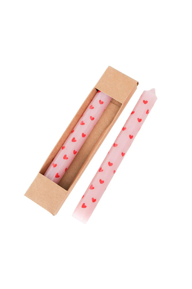 Set of 2 Red & Pink Heart Dinner Candles - Image 9