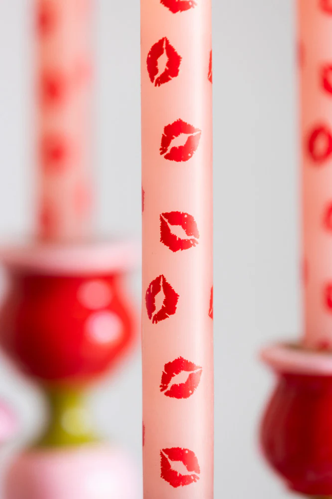 Set of 4 Red Lips Print Dinner Candles - Image 2