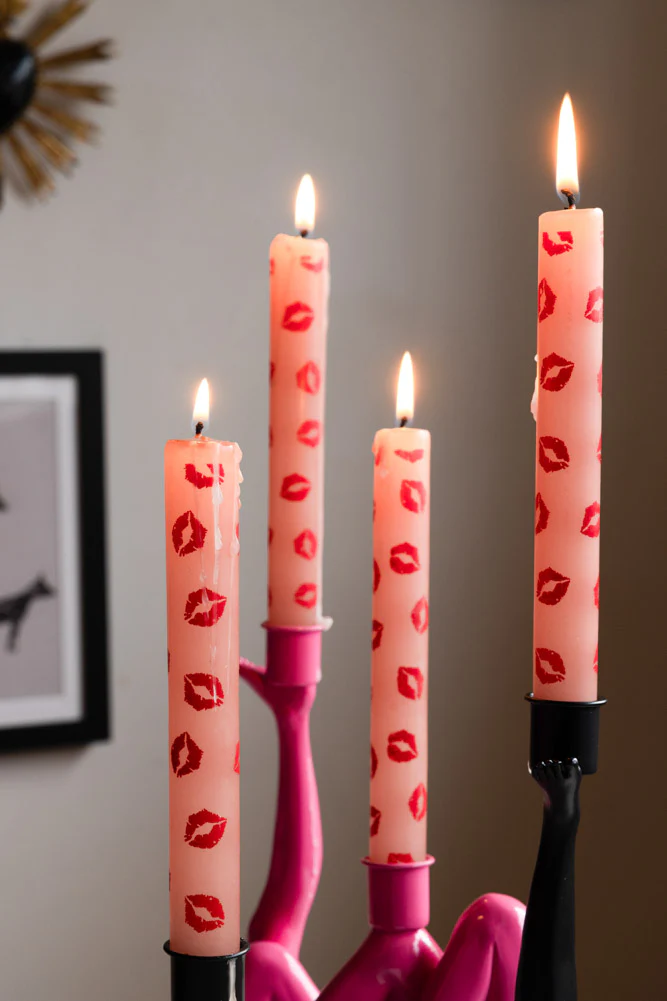 Set of 4 Red Lips Print Dinner Candles - Image 3
