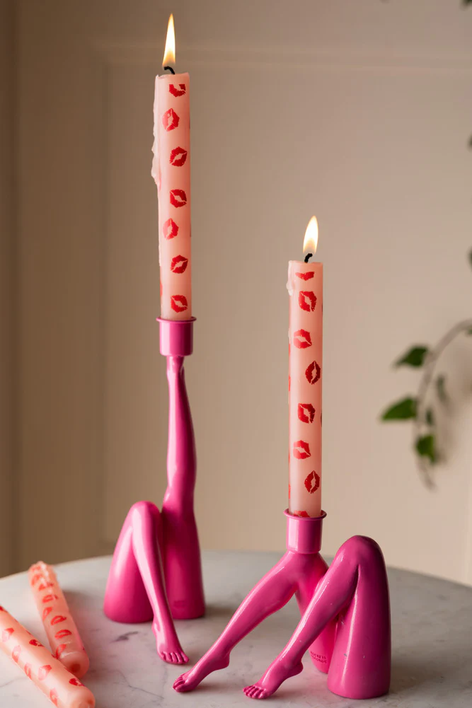 Set of 4 Red Lips Print Dinner Candles - Image 5