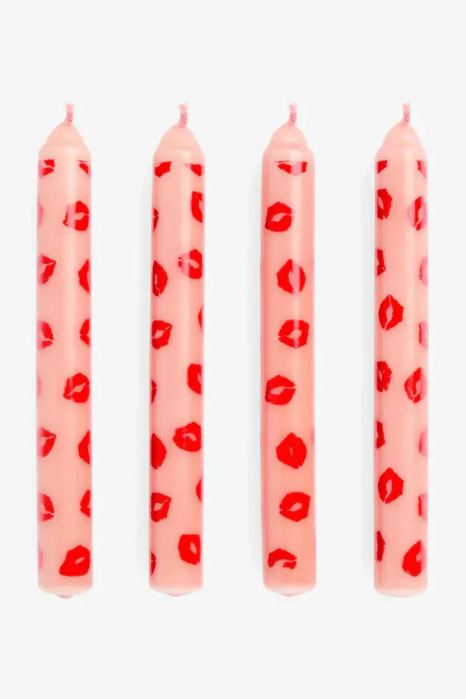 Set of 4 Red Lips Print Dinner Candles - Image 6