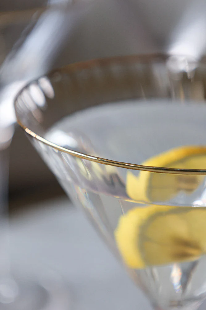 Set Of 4 Ribbed Martini Glasses With Gold Rim - Image 5