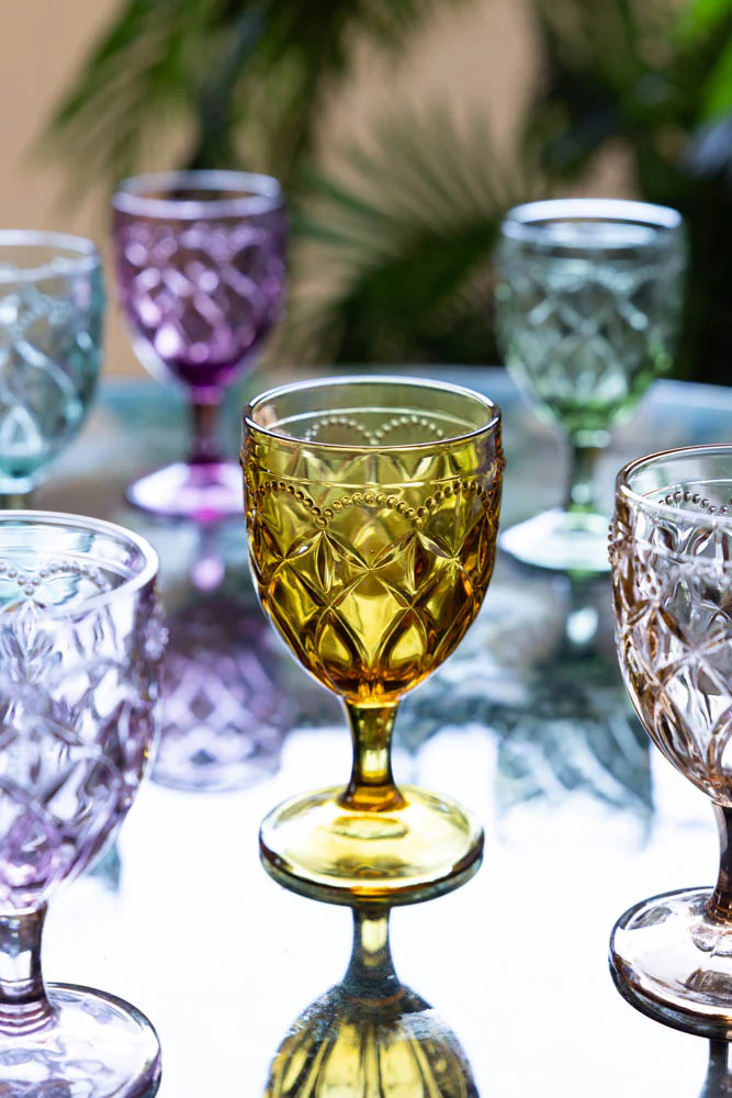 Set of 6 Colourful Vintage-Style Wine Glasses