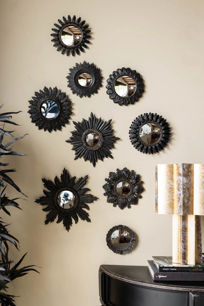 Set of 9 Ornate Antique Black Framed Mirrors - Image 3