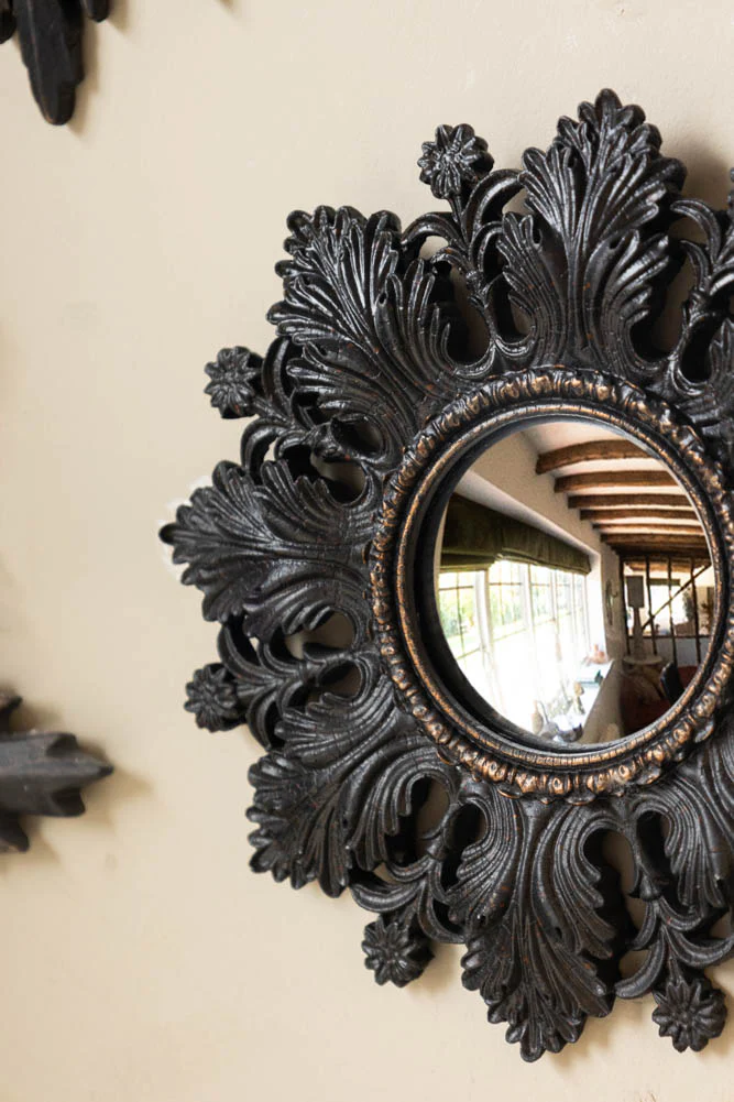 Set of 9 Ornate Antique Black Framed Mirrors - Image 5