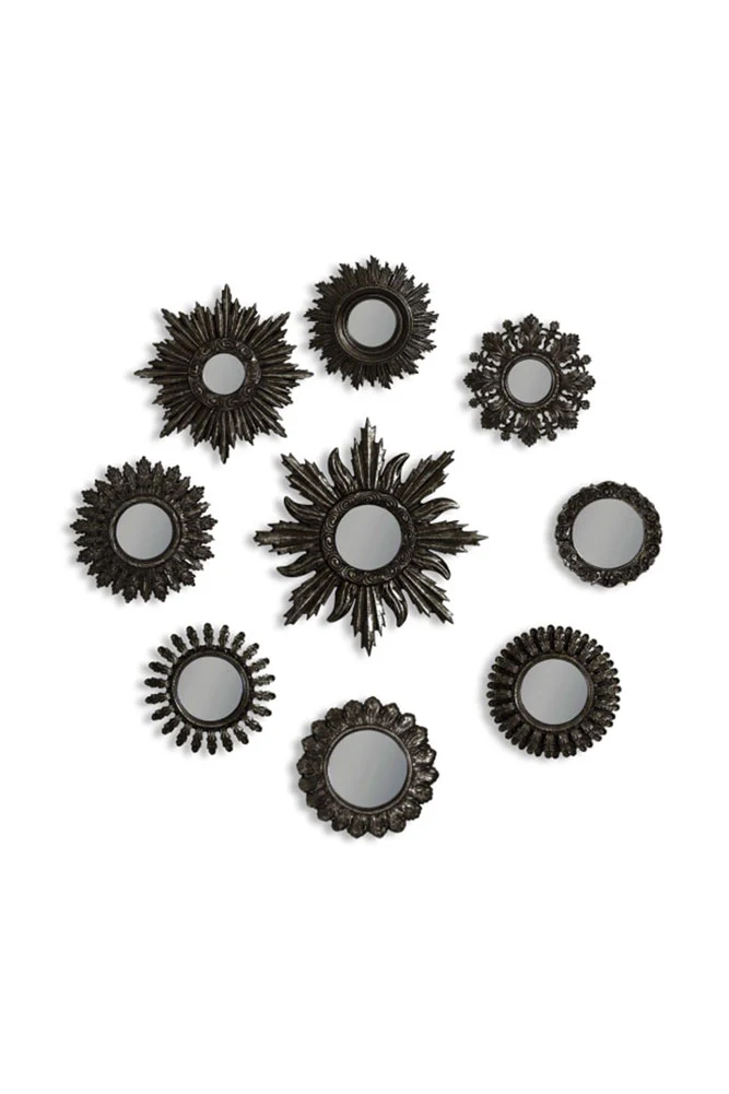 Set of 9 Ornate Antique Black Framed Mirrors - Image 8