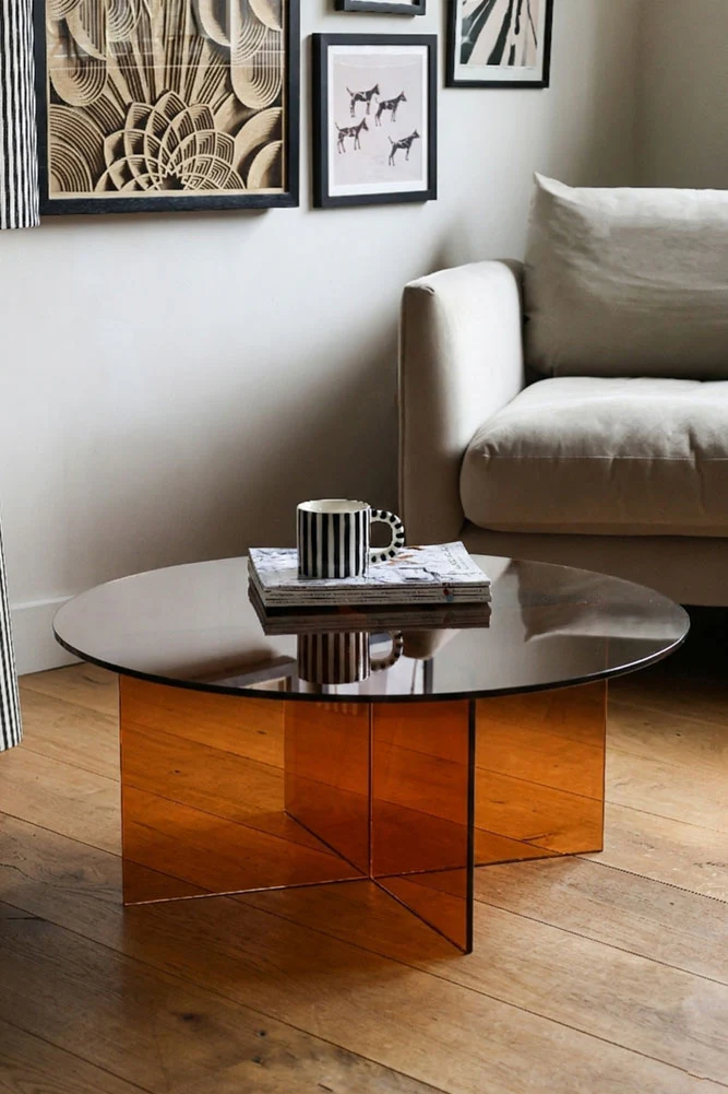 Seventies Amber Glass Oval Coffee Table - Image 2