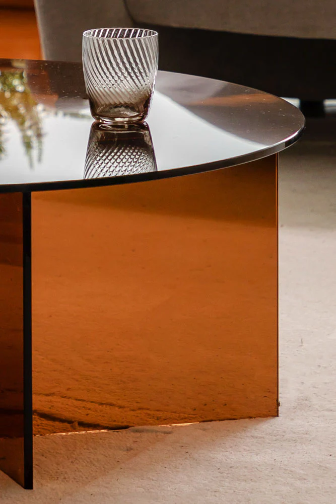 Seventies Amber Glass Oval Coffee Table - Image 3