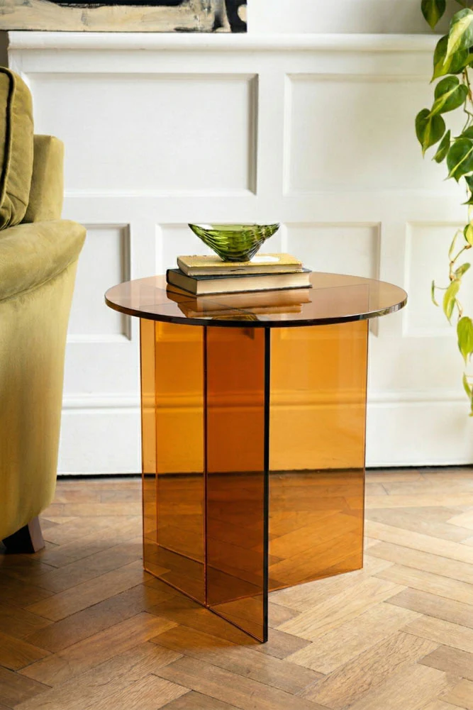 Seventies Amber Glass Side Table