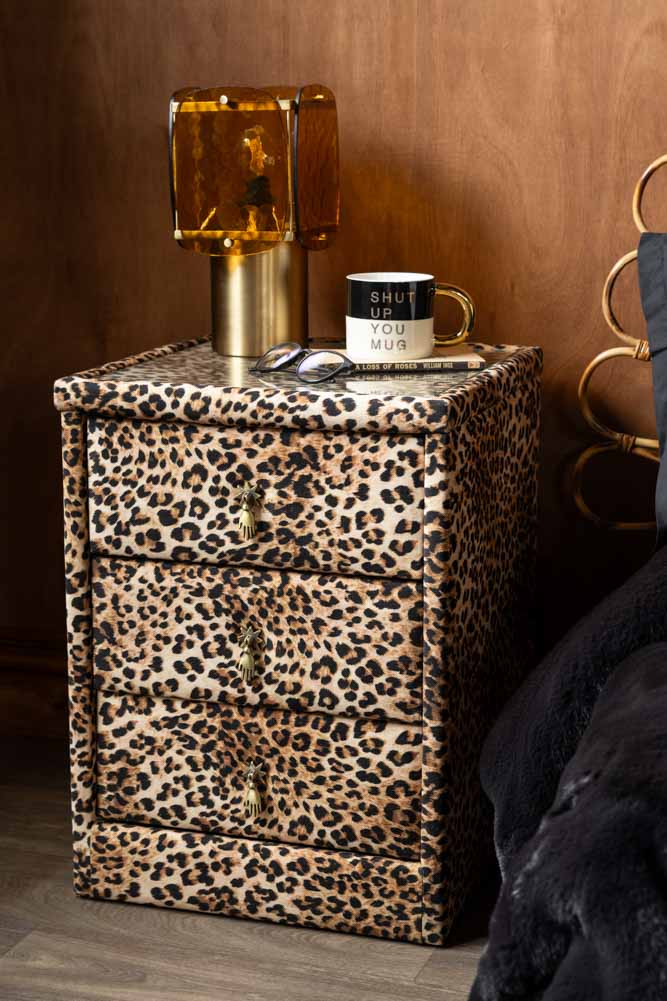 Signature Leopard Print Velvet Bedside Table - Image 2