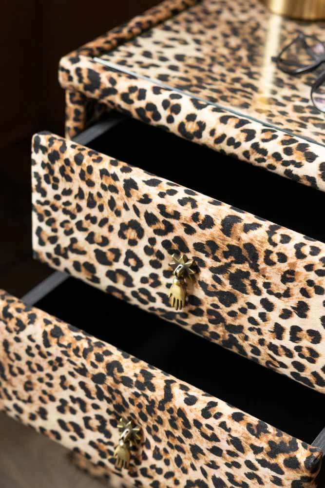Signature Leopard Print Velvet Bedside Table - Image 3