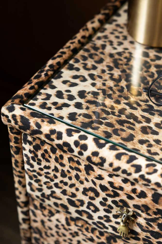 Signature Leopard Print Velvet Bedside Table - Image 4