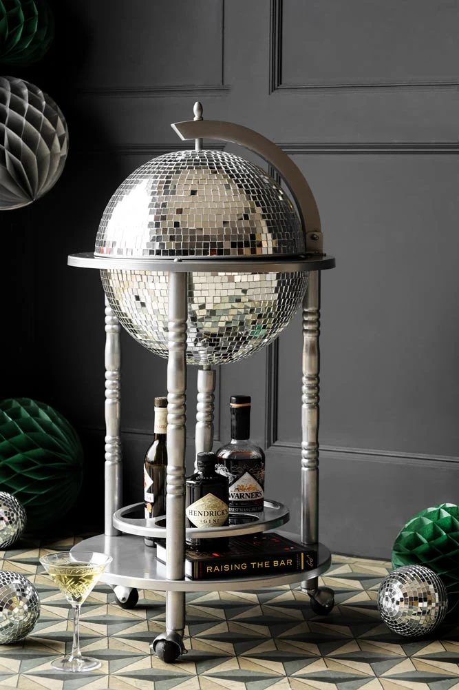 Silver Disco Ball Drinks Trolley Cart