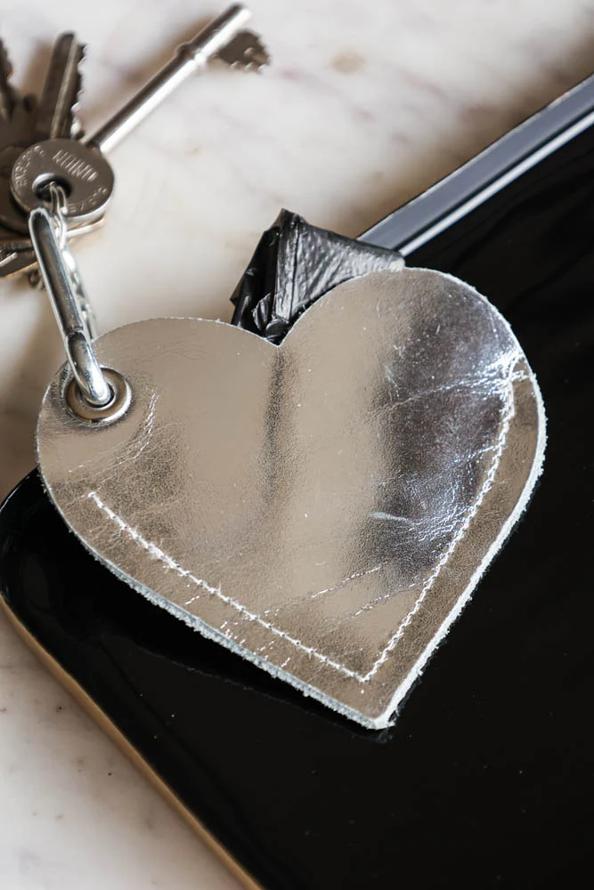 Silver Heart Dog Poo Bag Pouch
