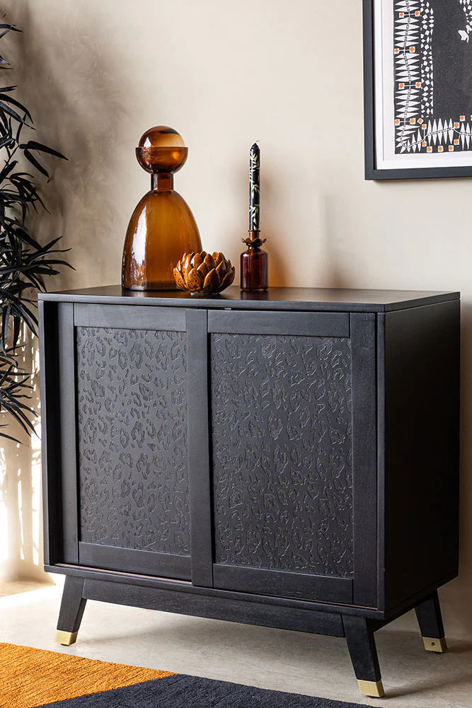 Small Black Leopard Print Sideboard