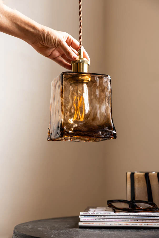 Sophisticated Dark Brown Squared Glass Ceiling Light - Image 2