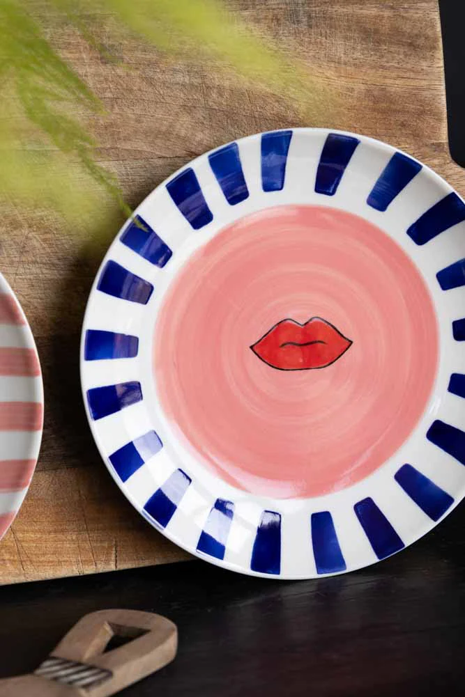Striped Border & Lips Ceramic Serving Plate - Image 2