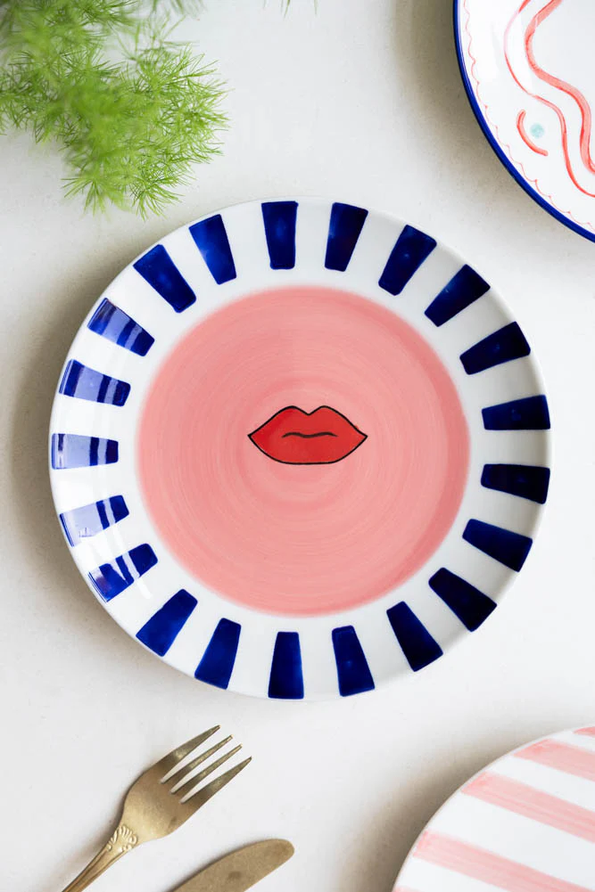 Striped Border & Lips Ceramic Serving Plate - Image 3