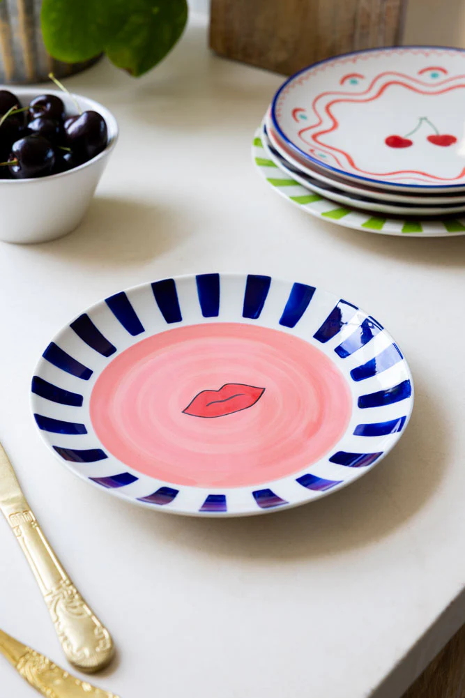 Striped Border & Lips Ceramic Serving Plate - Image 4