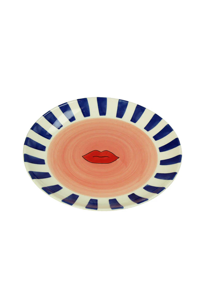 Striped Border & Lips Ceramic Serving Plate - Image 7