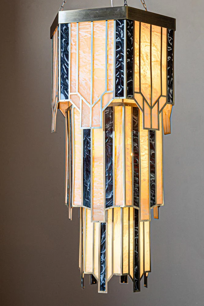 Stunning 3-Tier Marble-Effect Glass Chandelier - Image 2