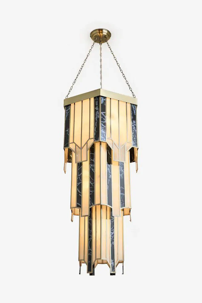 Stunning 3-Tier Marble-Effect Glass Chandelier - Image 5