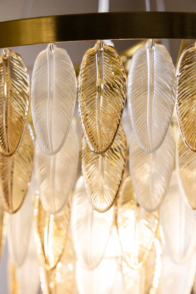 Stunning Art Deco Glass Feather Ceiling Light - Image 4
