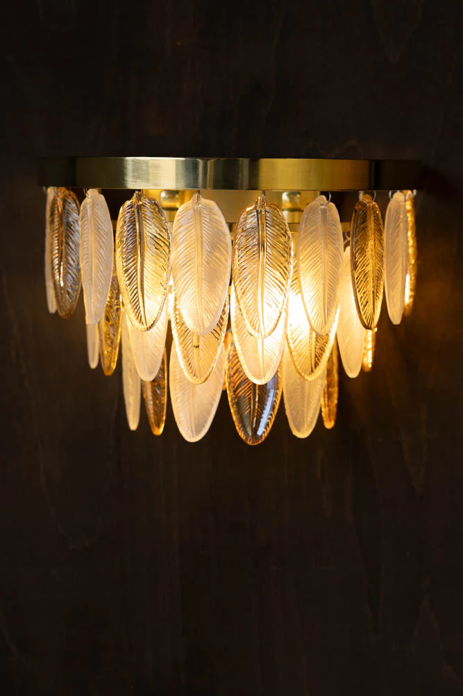 Stunning Art Deco Glass Feather Wall Light - Image 3