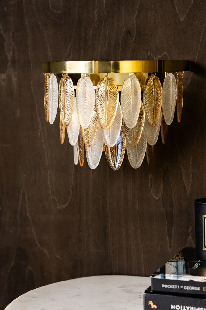 Stunning Art Deco Glass Feather Wall Light - Image 8