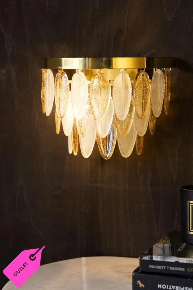 Stunning Art Deco Glass Feather Wall Light - SECONDS