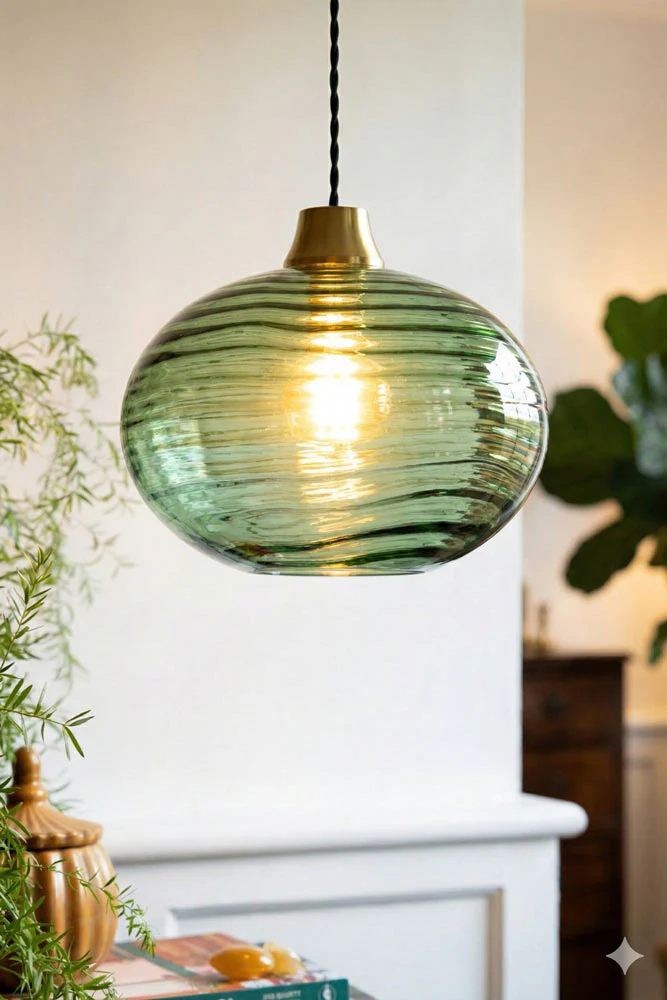 Swirled Glass Easyfit Ceiling Light Shade in Green