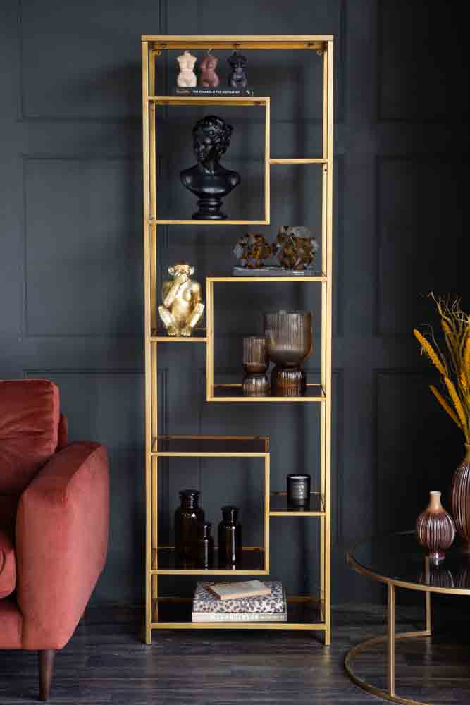 Tall Gold & Glass Art Deco Shelving Unit - Image 2