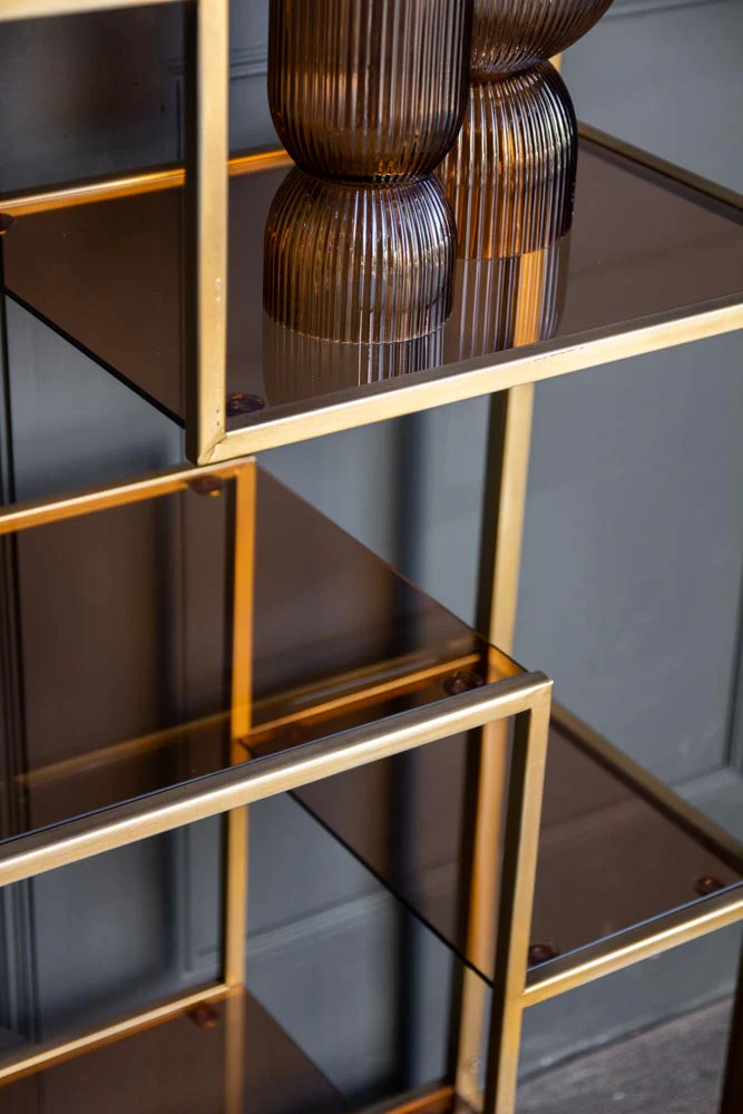 Tall Gold & Glass Art Deco Shelving Unit - Image 3